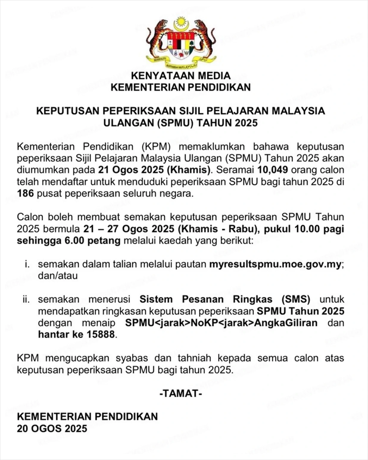 kenyataan keputusan spm ulangan 2025